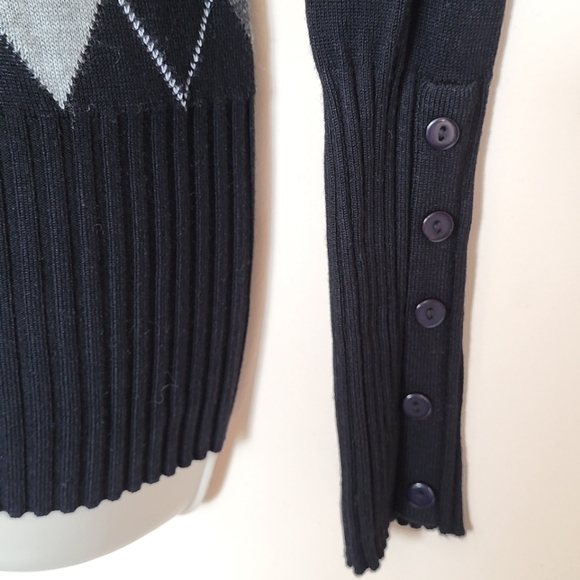 STREETWEAR SOCIETY Vintage Y2K Black & Grey Argyle/Diamond Patterned Sweater M - Picture 4 of 5